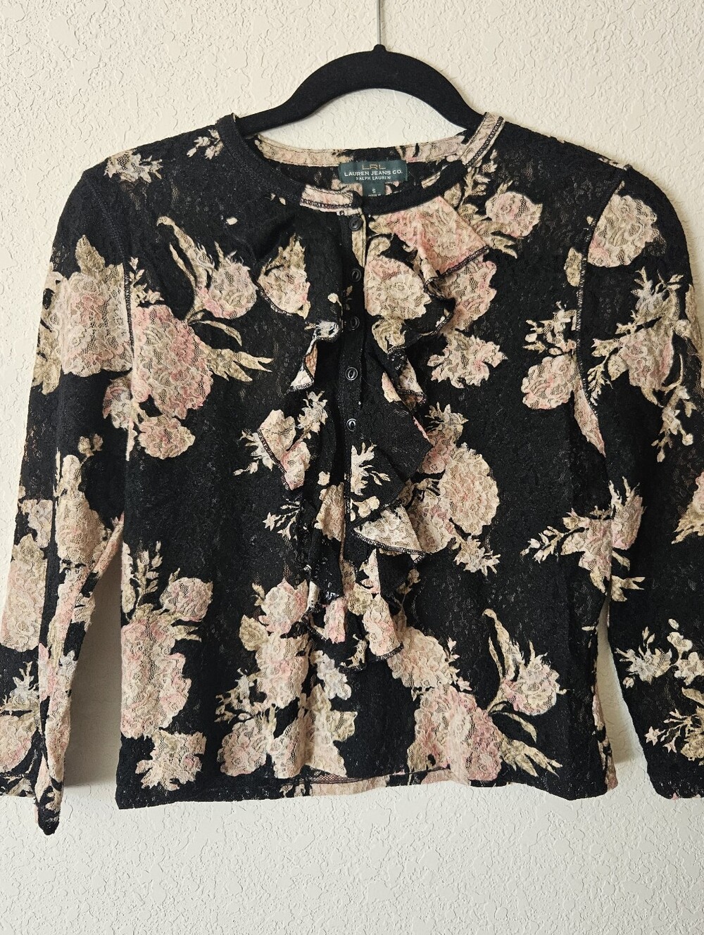 Vtg Ralph Lauren Whimsigoth Sheer Lace Floral Blouse Size Small